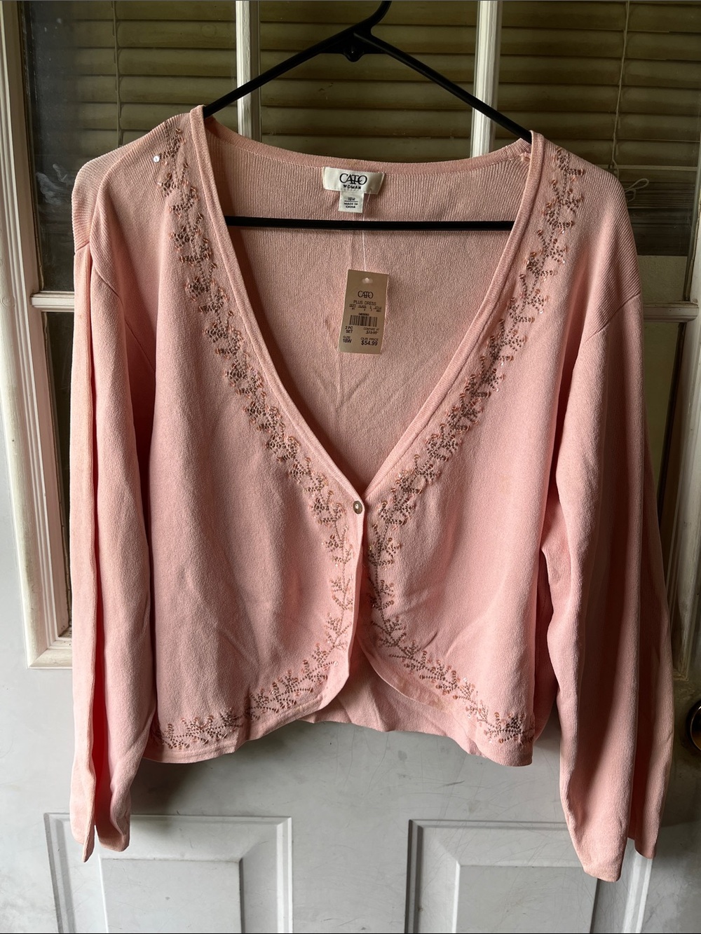 Cato Light Pink V-Neck Embroidered Cardigan